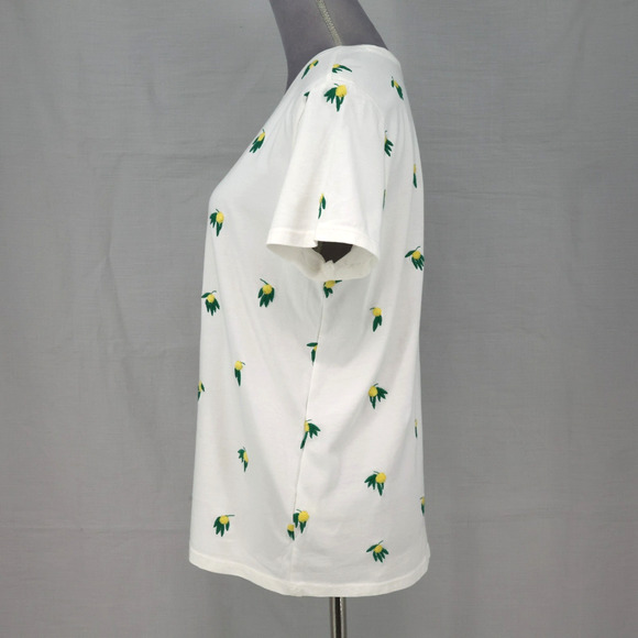 Lucky Brand Top Womens Large White Cotton Embroidered Lemons T-shirt Novelty - Picture 13 of 15